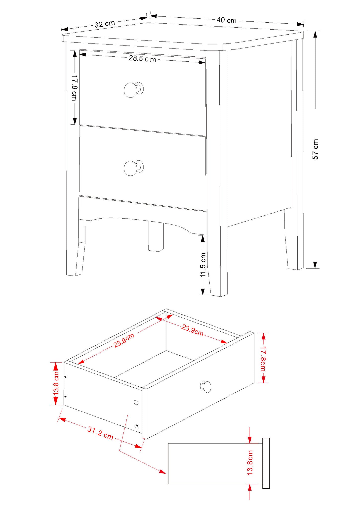 Como White Bedside (CMW510)